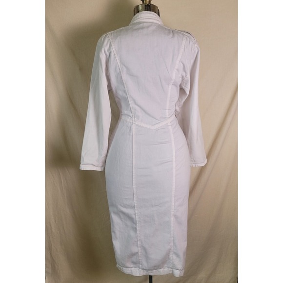Vintage 80s All That Jazz‎ Midi Dress Tailored White Ruched Waist Button Up XS/S - Picture 5 of 16